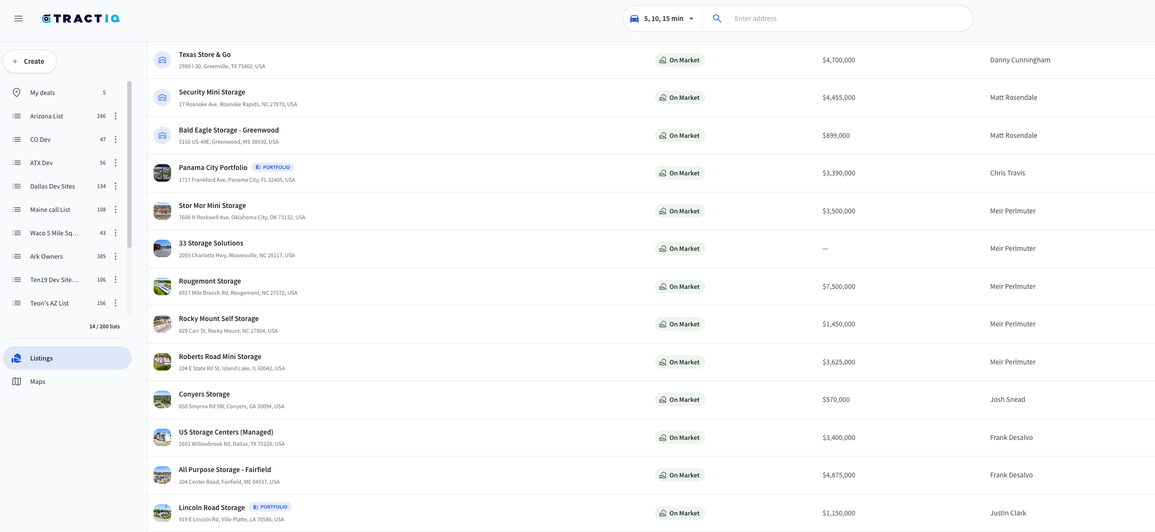 Prospect list in TractIQ